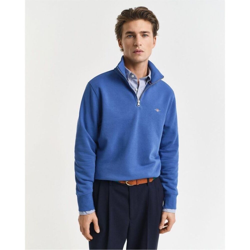 Gant Mens Embroidered Logo Half Zip Sweatshirt / Blue